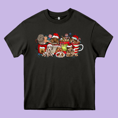 Christmas Dog Coffee Heavy Core Tee Designed By Cowhidedigitalart