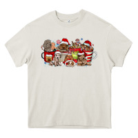 Cream Christmas Dog Coffee Heavy Core Tee - CowhideDigitalArt