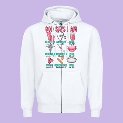 God Says I Am Zipper Hoodie Designed By Texasbilliewilder