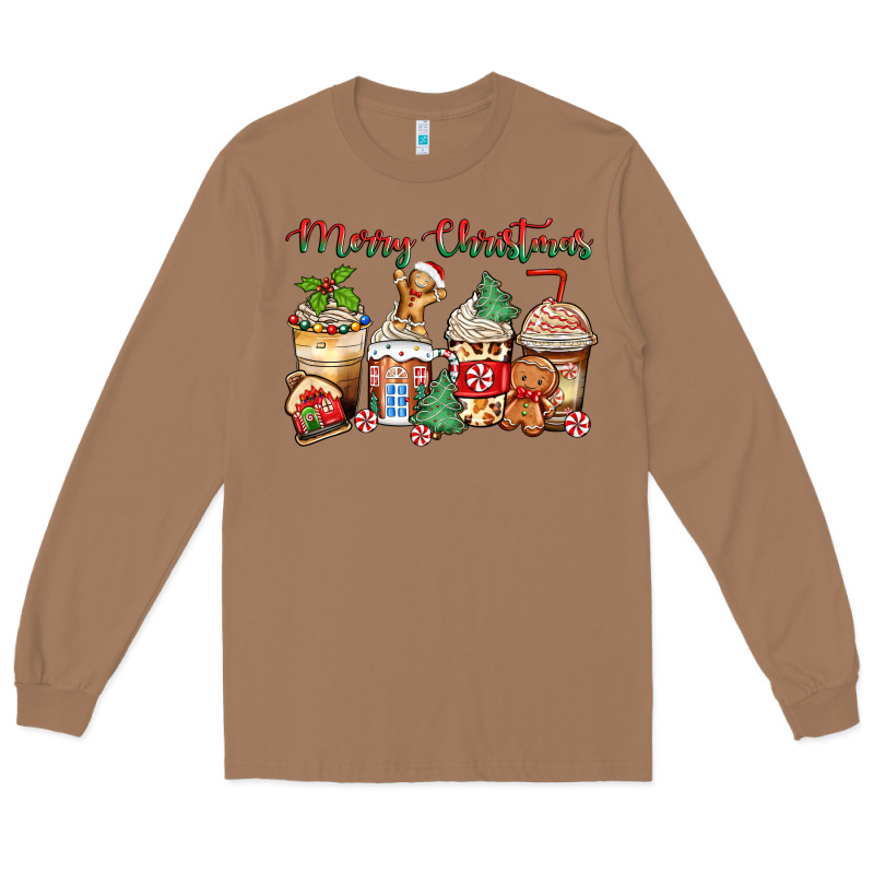 Merry Christmas Gingerbread Coffee Cups Long Sleeve Tee by Zillion Design Studio | Teevron