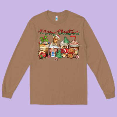 Long Sleeve Tee merry christmas gingerbread coffee cups