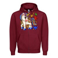 Burgundy autism unicorn Zipper Hoodie - Zillion Design Studio