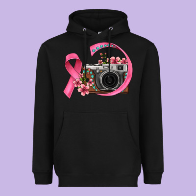 Floral Cancer Ribbon Vintage Camera Heavyweight Hoodie Designed By Fadigitalartstudio
