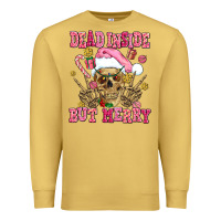 Antique Gold dead inside but merry  pink christmas skeleton Premium Sweatshirt - AdoDesignShop