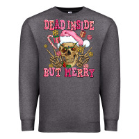 Charcoal Heather dead inside but merry  pink christmas skeleton Premium Sweatshirt - AdoDesignShop