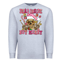 Heather Grey dead inside but merry  pink christmas skeleton Premium Sweatshirt - AdoDesignShop