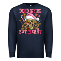 Navy dead inside but merry  pink christmas skeleton Premium Sweatshirt - AdoDesignShop