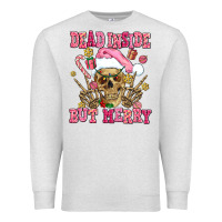 Oatmeal Heather dead inside but merry  pink christmas skeleton Premium Sweatshirt - AdoDesignShop
