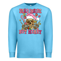 Ocean Blue dead inside but merry  pink christmas skeleton Premium Sweatshirt - AdoDesignShop