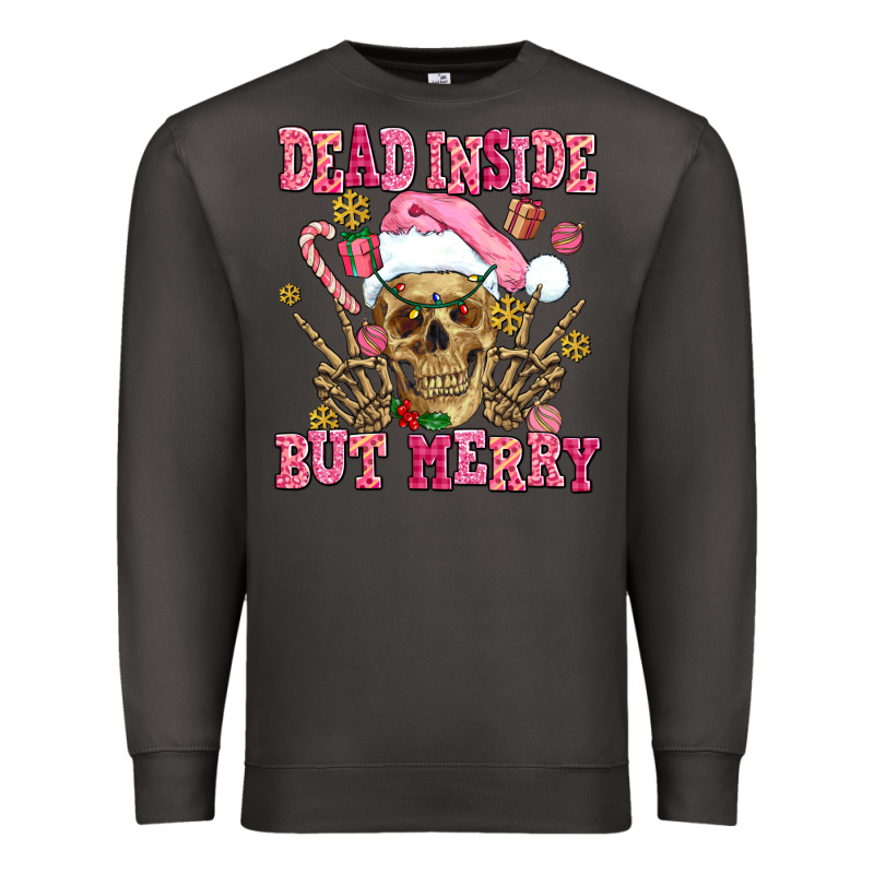 Dead Inside But Merry  Pink Christmas Skeleton Premium Sweatshirt by AdoDesignShop | Teevron