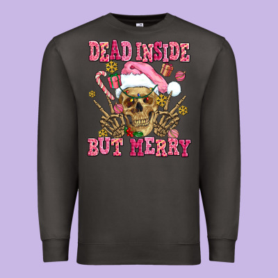 Dead Inside But Merry  Pink Christmas Skeleton Premium Sweatshirt Designed By Adodesignshop