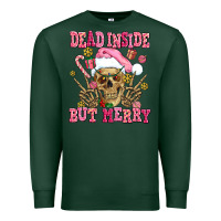 Sports Green dead inside but merry  pink christmas skeleton Premium Sweatshirt - AdoDesignShop