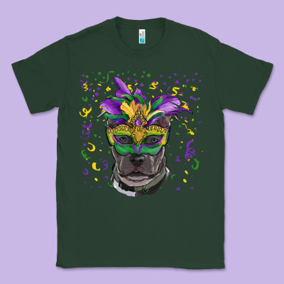 Classic Tee mardi gras  mask pitbull