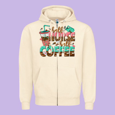 Half Nurse Half Coffee Zipper Hoodie Designed By Texasbilliewilder