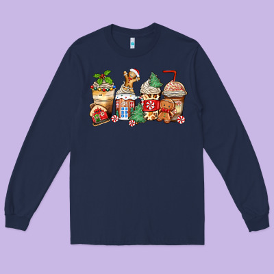 Long Sleeve Tee christmas gingerbread coffee cups