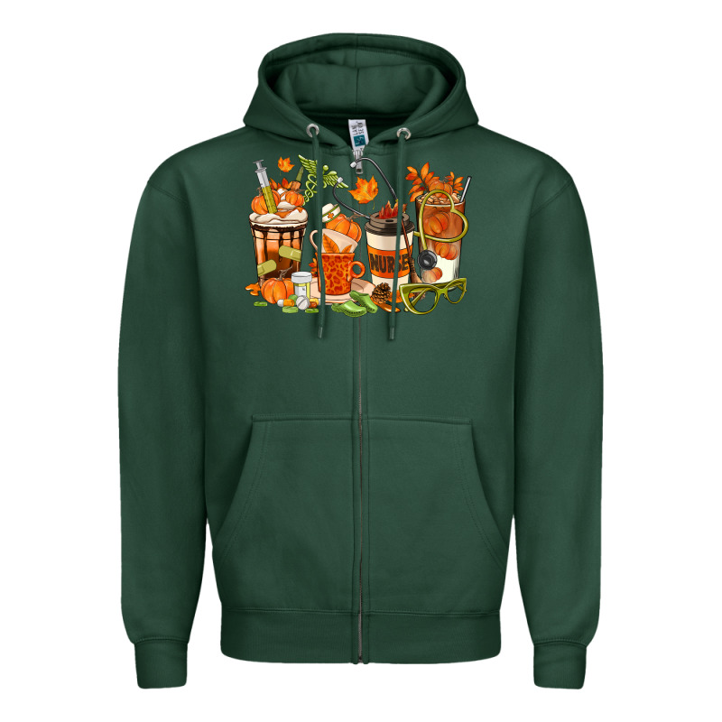 Fall Nurse Coffee Cups Zipper Hoodie by texasbilliewilder | Teevron