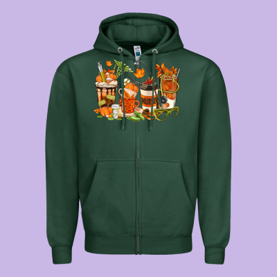 Fall Nurse Coffee Cups Zipper Hoodie Designed By Texasbilliewilder