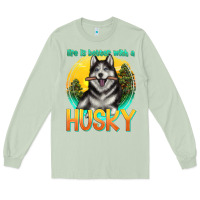 Matcha life is better with a husky Long Sleeve Tee - texasbilliewilder