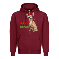 Burgundy merry and bright chihuahua Zipper Hoodie - RanaPortraitStore