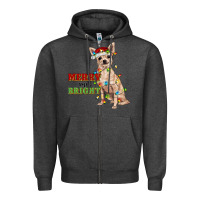 Charcoal Heather merry and bright chihuahua Zipper Hoodie - RanaPortraitStore