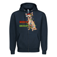 Navy merry and bright chihuahua Zipper Hoodie - RanaPortraitStore