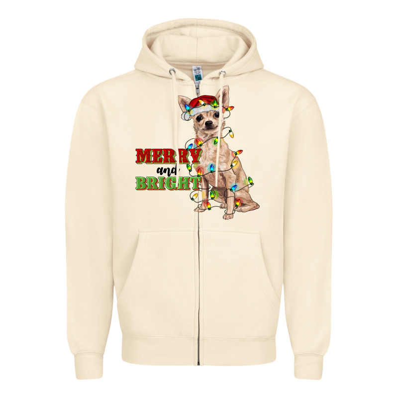 Merry And Bright Chihuahua Zipper Hoodie by RanaPortraitStore | Teevron