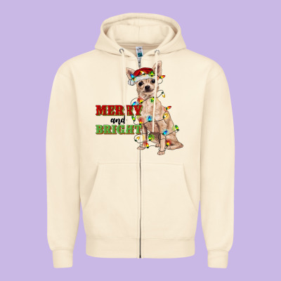 Merry And Bright Chihuahua Zipper Hoodie Designed By Ranaportraitstore