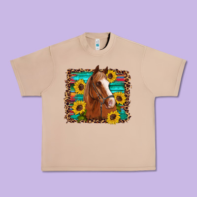 Horse Sunflowers Turquoise Wooden Serape Leopard Urban Heavy Tee Designed By Artiststas