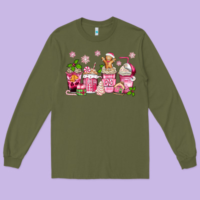 Long Sleeve Tee pink christmas coffee cups