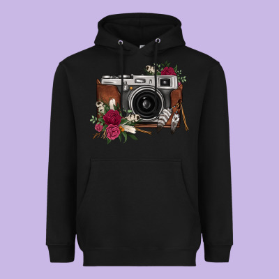 Floral Feather Vintage Camera Heavyweight Hoodie Designed By Fadigitalartstudio