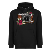 Black floral feather vintage camera Heavyweight Hoodie - FaDigitalArtStudio