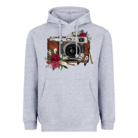 Heather Grey floral feather vintage camera Heavyweight Hoodie - FaDigitalArtStudio