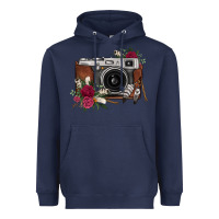 Navy floral feather vintage camera Heavyweight Hoodie - FaDigitalArtStudio