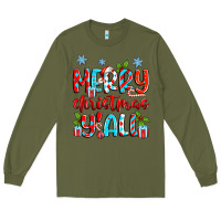 Army Green merry christmas y'all Long Sleeve Tee - Zillion Design Studio