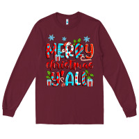 Burgundy merry christmas y'all Long Sleeve Tee - Zillion Design Studio