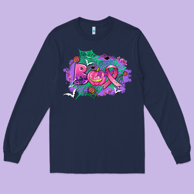 Halloween Boo With Cancer Ribbon Long Sleeve Tee Designed By Adodesignshop