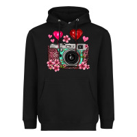 Black floral heart pink leopard vintage camera Heavyweight Hoodie - FaDigitalArtStudio