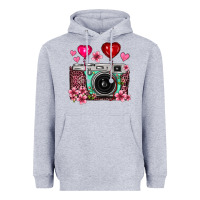 Heather Grey floral heart pink leopard vintage camera Heavyweight Hoodie - FaDigitalArtStudio