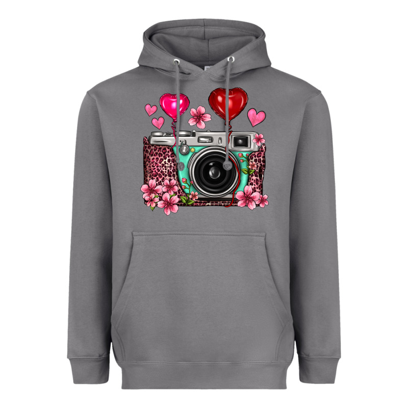 Floral Heart Pink Leopard Vintage Camera Heavyweight Hoodie by FaDigitalArtStudio | Teevron