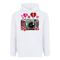 White floral heart pink leopard vintage camera Heavyweight Hoodie - FaDigitalArtStudio