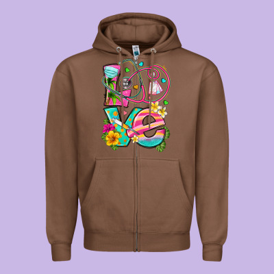 Love Summer Nurse Zipper Hoodie Designed By Texasbilliewilder