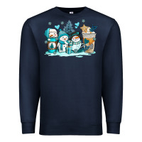 Navy winter snowman coffee cups Premium Sweatshirt - AdoDesignShop
