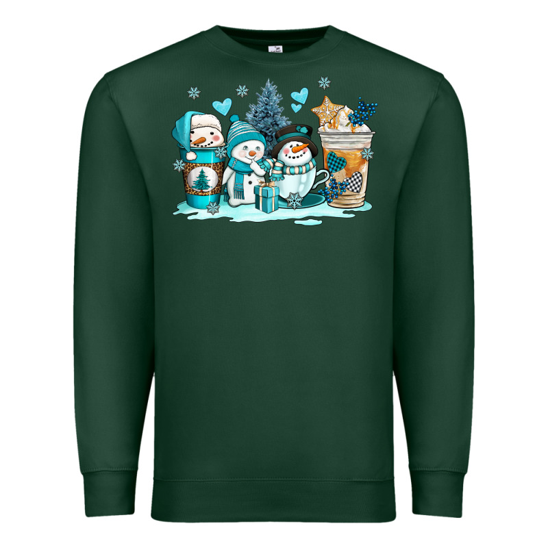 Winter Snowman Coffee Cups Premium Sweatshirt by AdoDesignShop | Teevron