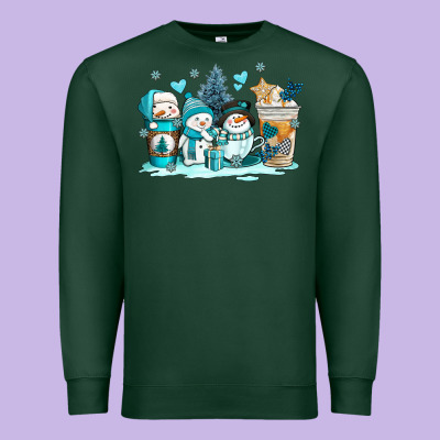 Winter Snowman Coffee Cups Premium Sweatshirt Designed By Adodesignshop