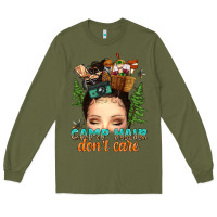 Army Green messy bun camp hair dont care Long Sleeve Tee - texasbilliewilder