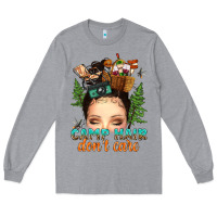 Heather Grey messy bun camp hair dont care Long Sleeve Tee - texasbilliewilder