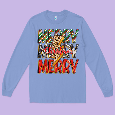 Long Sleeve Tee merry christmas lightning bolt