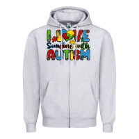 Heather Grey i love someone with autism Zipper Hoodie - Zillion Design Studio