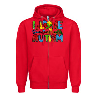 Red i love someone with autism Zipper Hoodie - Zillion Design Studio