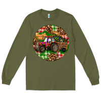 Army Green Christmas Farm Red Tractor Long Sleeve Tee - RanaPortraitStore